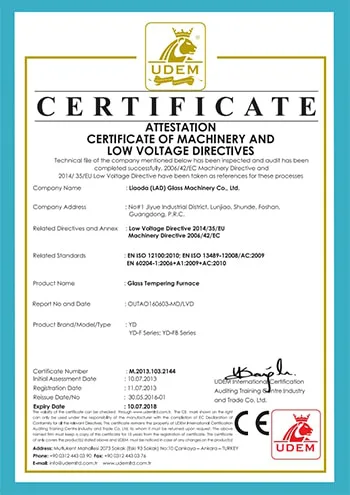 certificate of Glass Tempering Furnace